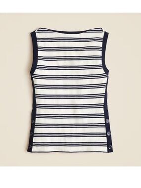 J. CREW Premium Rib Ribbed Side Button Top Knit Murray Stripe Navy NWT Sz M